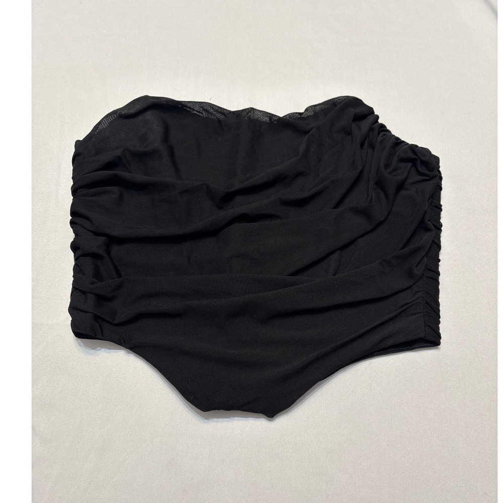 Black Ruched Tube Top Strapless Mesh Draped Corset Bodice Zip Back Pointed Hem